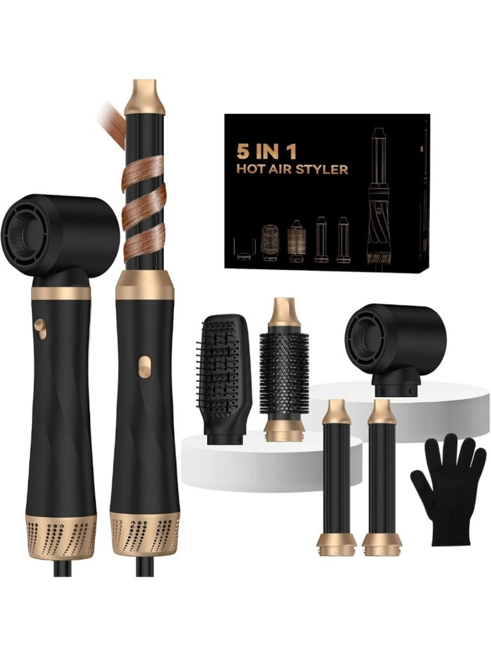 5-in-1 Hair Dryer Brush Set - Ionic Blow Drying, Curling, Volumizing
